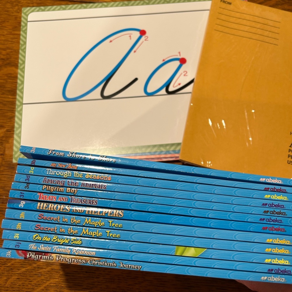 Abeka Reading books Grade 3, New & Cursive writing full page cards like new